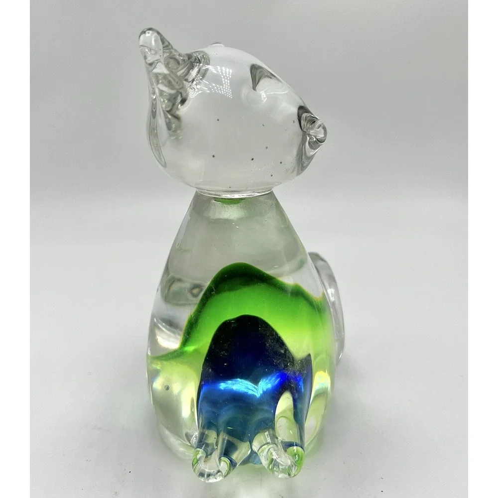Pier 1 Large Blue and Green Glass Cat Sommerso with a Wonderful Curling Tail